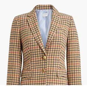 J. Crew Brown Houndstooth Blazer with Gold Accents